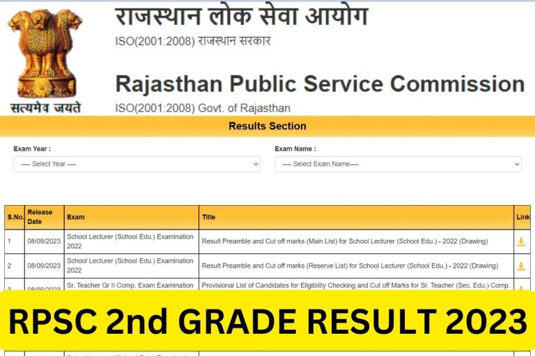 Rpsc Nd Grade Result Grade Teacher Cut Off Marks Merit List Link