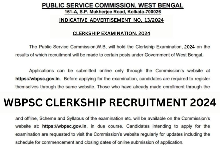 WBPSC Clerkship Recruitment 2025 Notification Application Form Apply