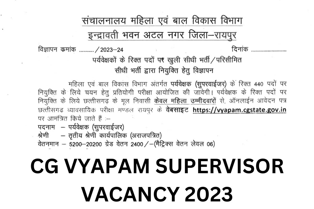 CG Vyapam Supervisor Recruitment 2023 Paryavekshak Notification