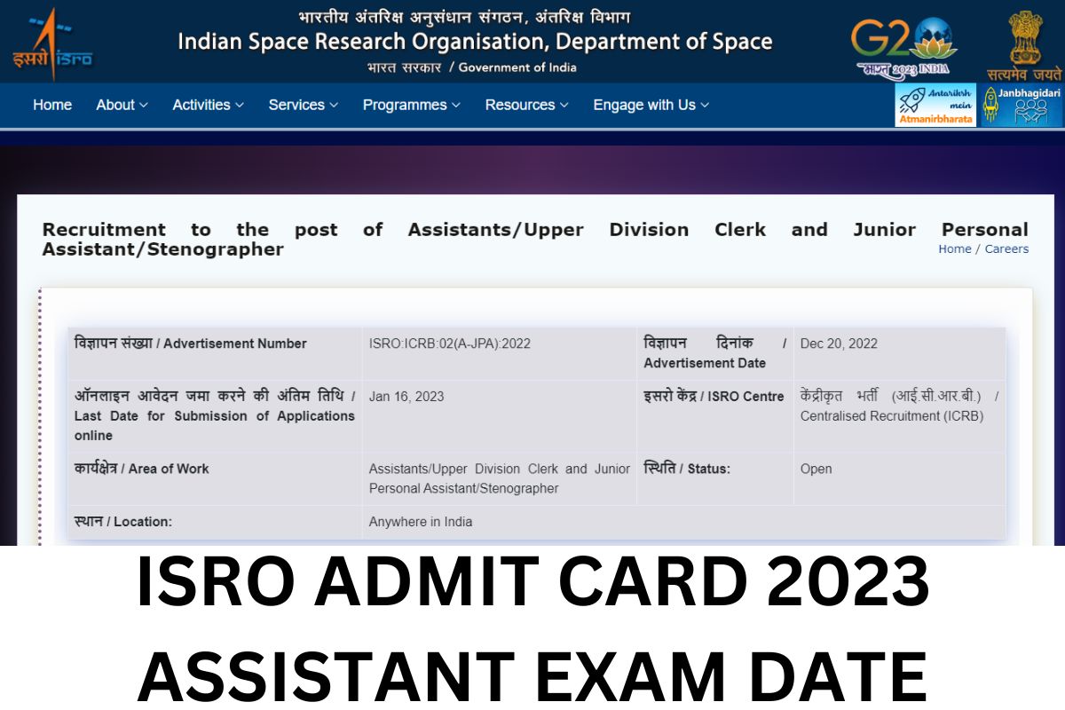 ISRO Admit Card 2023, Assistant Hall Ticket Link isro.gov.in