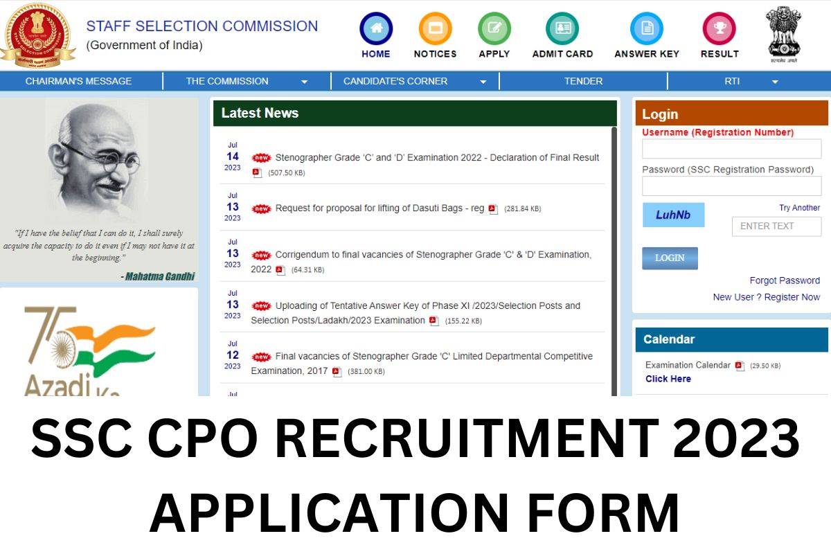 SSC CPO Recruitment 2023, SI Notification, Apply Online ssc.nic.in
