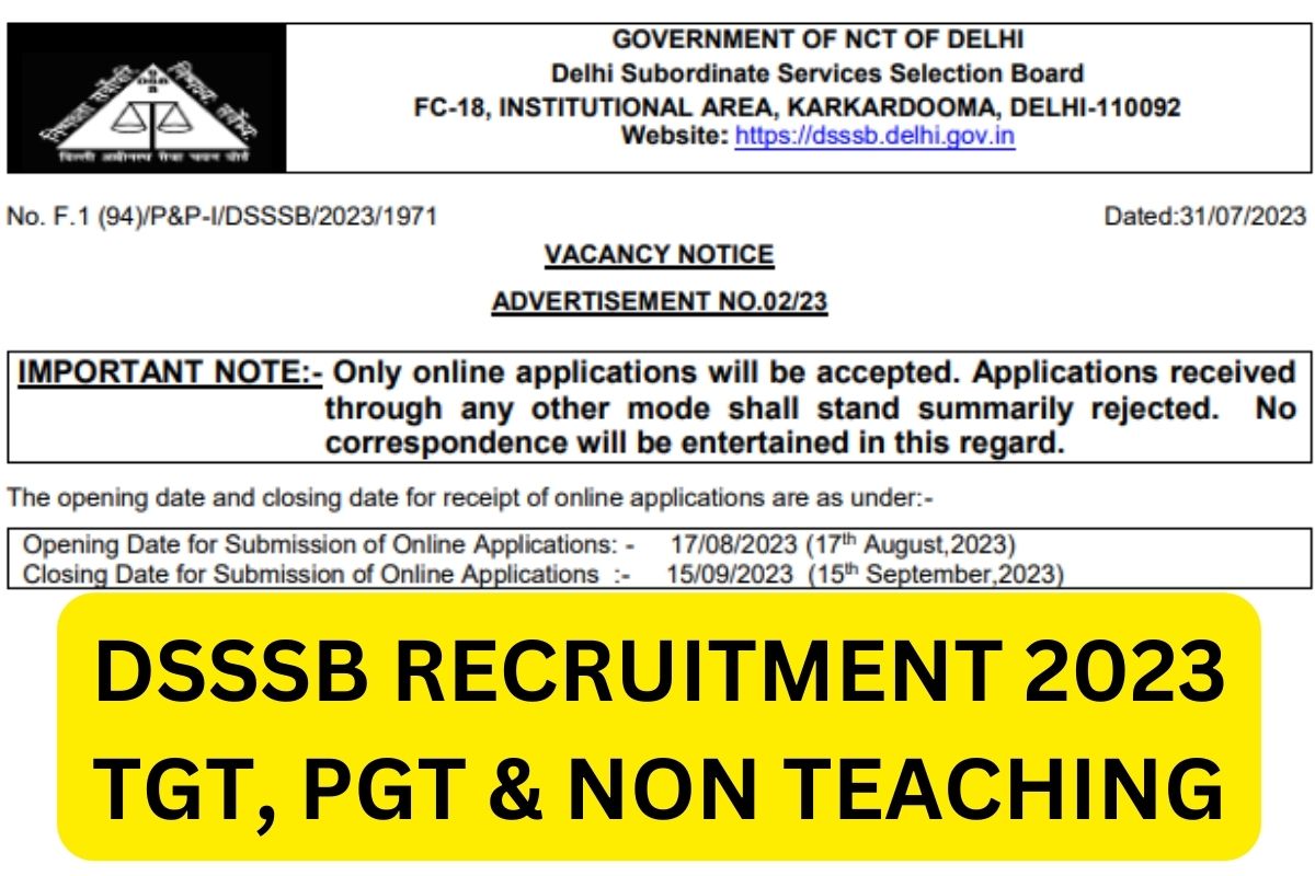 DSSSB Recruitment 2023 TGT PGT Notification Application Online Form Link