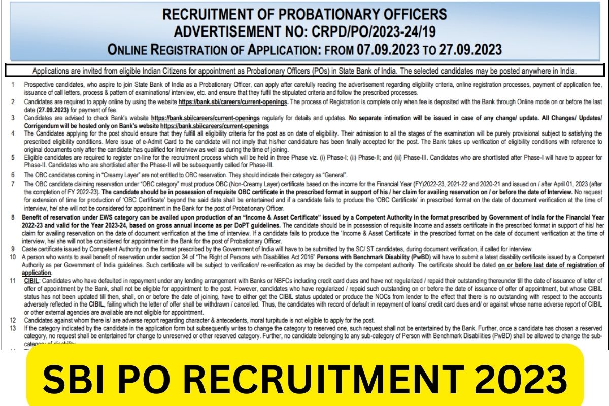 SBI PO Recruitment 2023, Notification, Application Form - Online