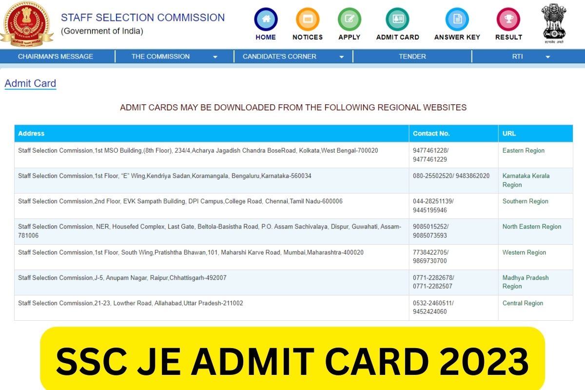 SSC JE Admit Card 2023, ssc.nic.in Junior Engineer Hall Ticket Download ...