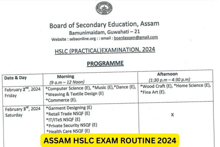 Assam HSLC Routine 2024, Class 10 Time Table PDF Download