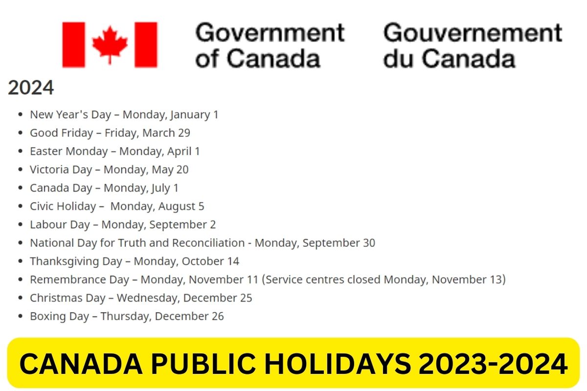 CANADA PUBLIC HOLIDAYS 2023 2024 