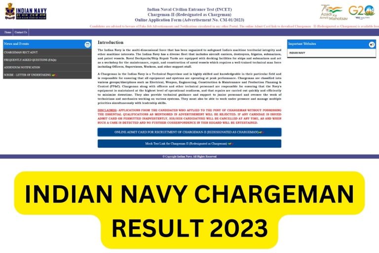 Indian Navy Chargeman Result 2023: Cut Off Marks, Merit List Link