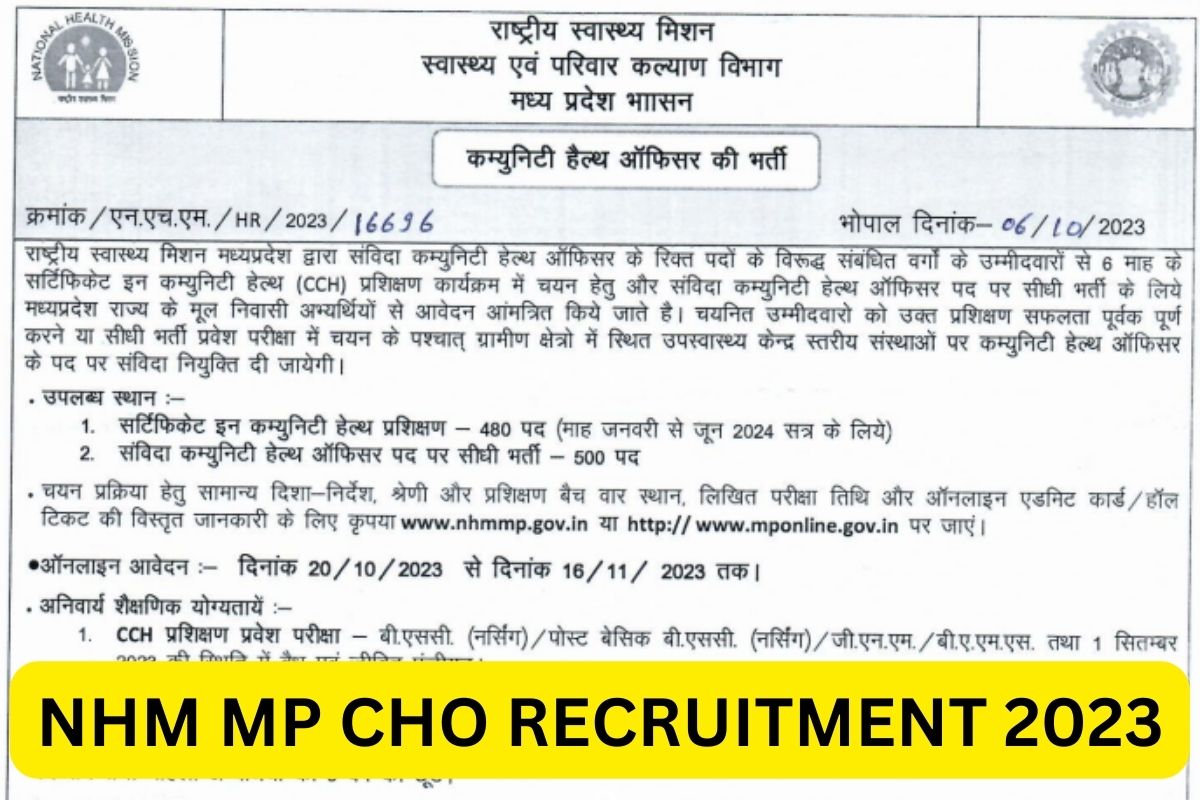 NHM MP CHO Recruitment 2023 Notification Application Form Apply