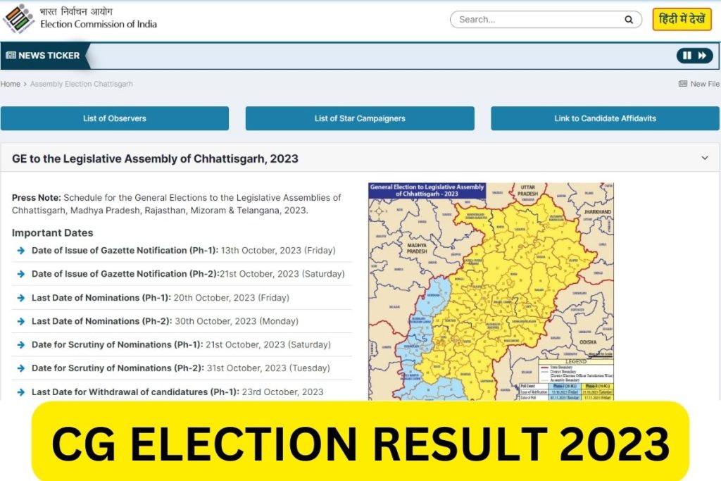 CG Election Result 2023, Chhattisgarh Assembly Election District Wise Winners List, Result Date