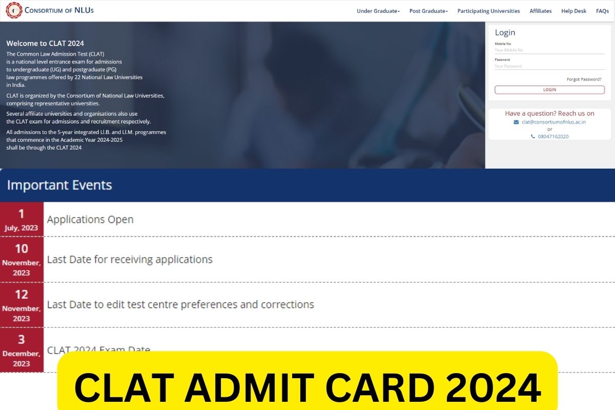 CLAT Admit Card 2024 consortiumofnlus.ac.in Hall Ticket Download Link