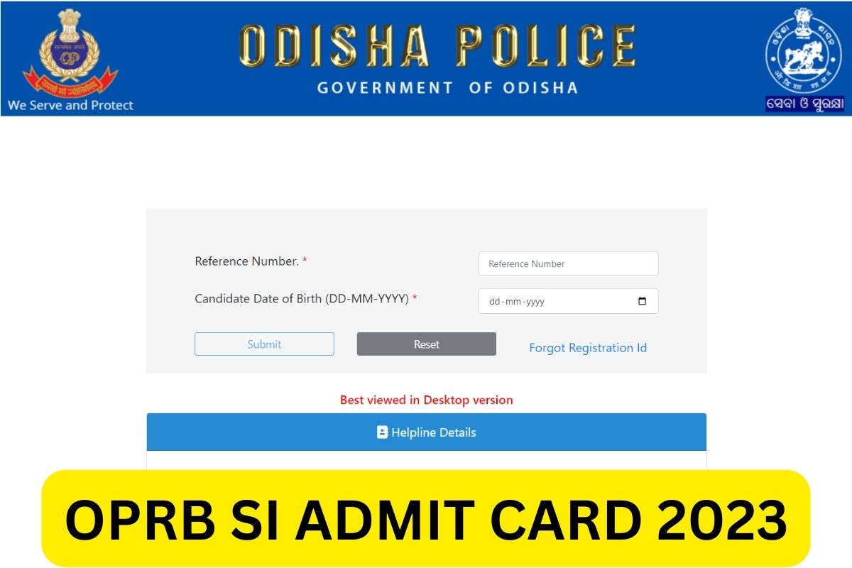 OPRB Odisha Police SI Admit Card 2023, Sub Inspector Link ...