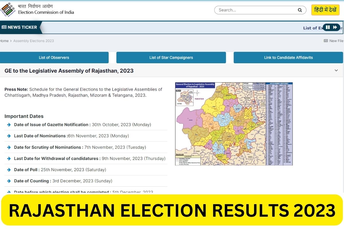 Rajasthan Election Result 2023 Constituency & Party Wise (Live) eci
