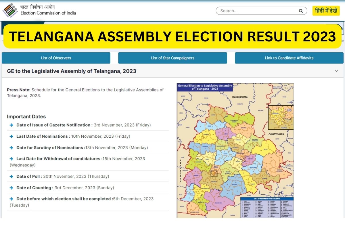 TS Assembly Election Results 2023, eci.gov.in Telangana Party Wise