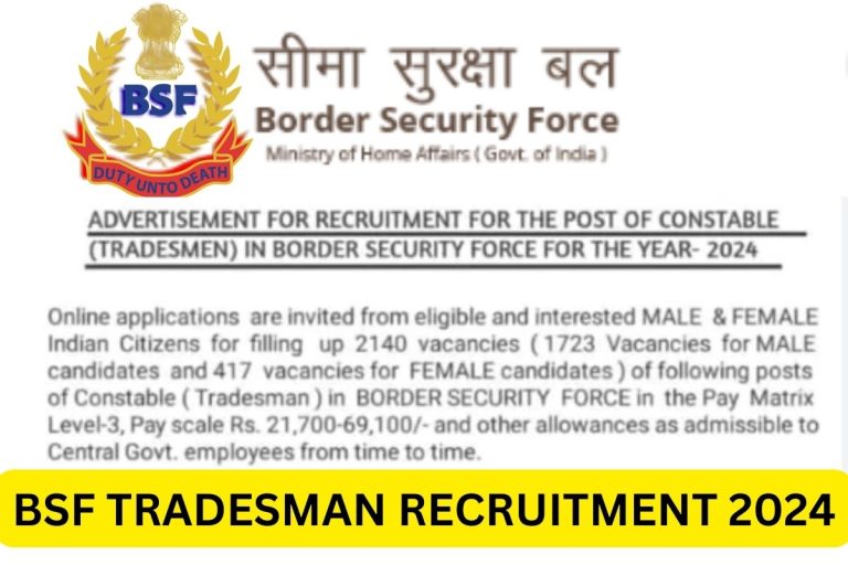 BSF Tradesman Recruitment 2024 TM Notification, Application Form