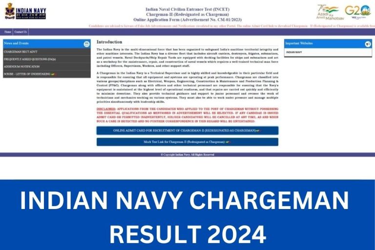 Indian Navy Chargeman Result 2024 Cut Off Marks, Merit List Link